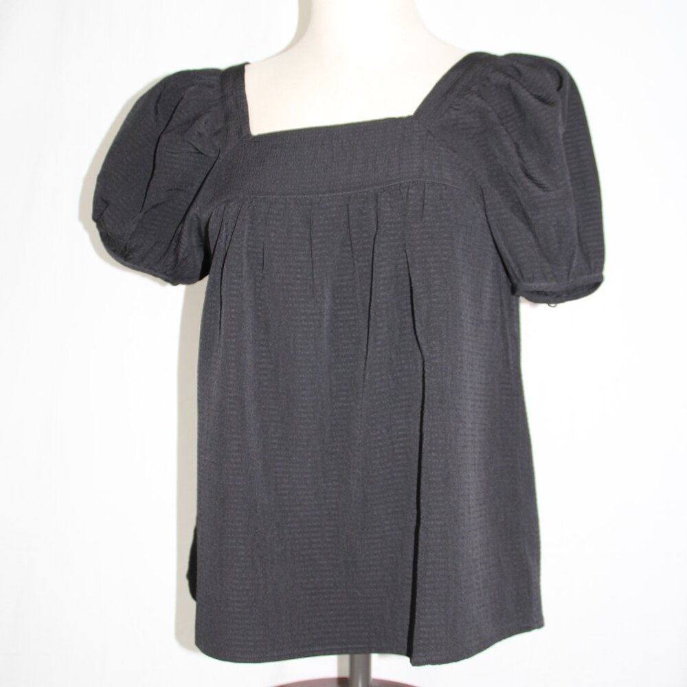 Madewell Top Women's XS Black Seersucker Bubble Short Sleeve Square Neck Preppy
